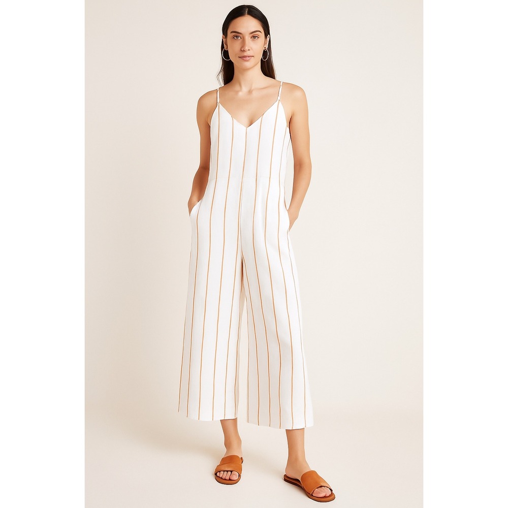 Anthropologie‎ White & Orange Striped Jumpsuit – Size 2